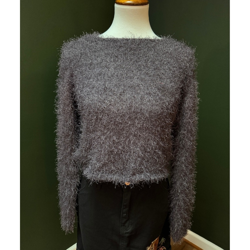 Vintage GANTOS Gray Fuzzy‎ Cropped Sweater Women's Size M